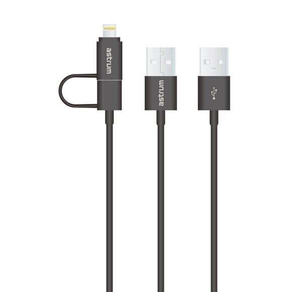 Astrum A53032-B-AC320 2 in 1 Usb to Apple 8 pin Lightning + Micro Usb MFI Cable