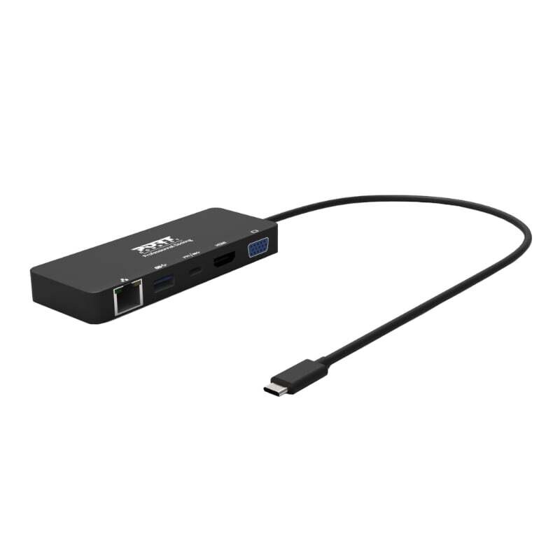 Port  901909  Port USB Type-C to 1 x RJ45|1 x USB3.0 SS|1 x Type-C 85W PD|1 x HDMI2.0|1 x VGA 30cm Cable Dock - Black