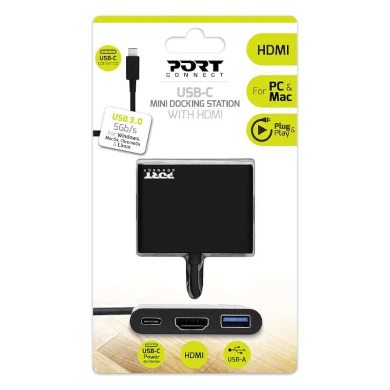 Port  900140  Port USB Type-C to 1 x HDMI|1 x USB3.0|1 x Type-C 60W PD Dock - Black