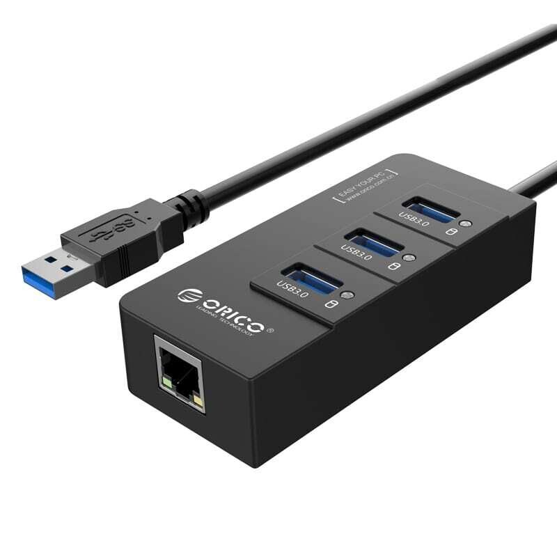 Orico  HR01-U3-V1-BK-BP  ORICO 3 Port USB3.0 Hub With Gigabit Ethernet Adapter - Black