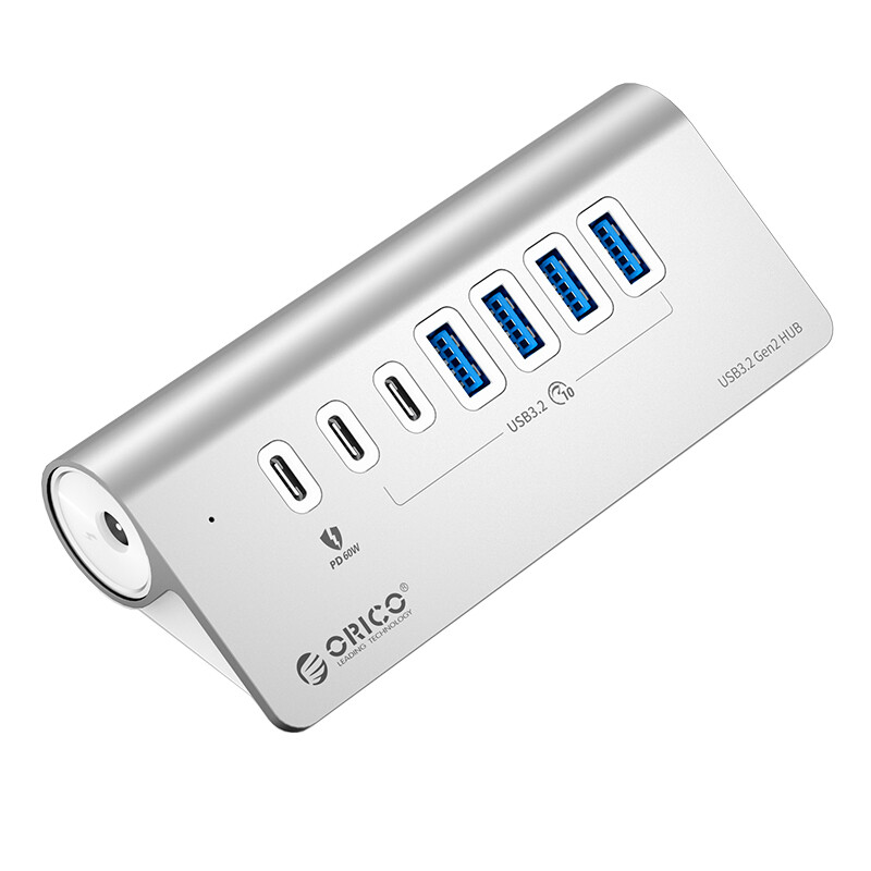 Orico  M3U4C3-G2-10-eu-SV-BP  ORICO Aluminum Alloy 7 Port USB Hub (PWR)