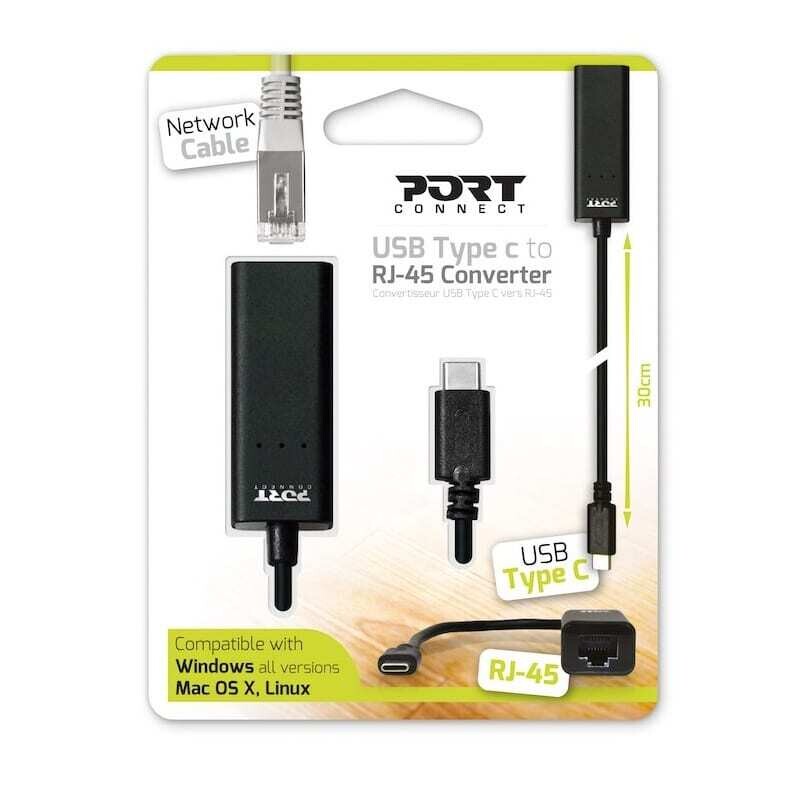 Port  900126  Port USB Type-C to RJ45 5Gbps 30cm Adapter - Black