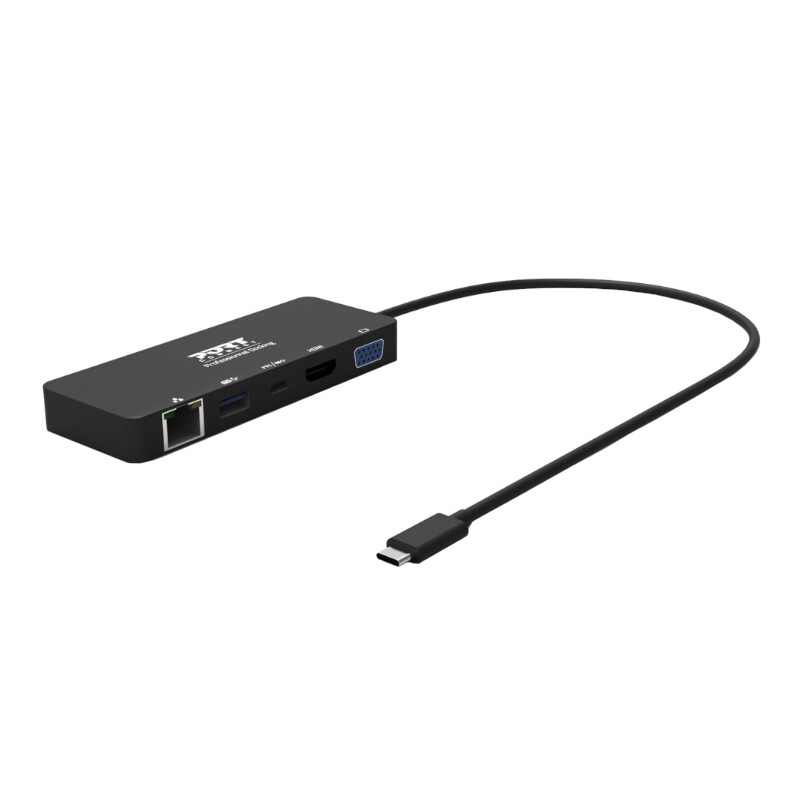 Port  901909  Port USB Type-C to 1 x RJ45|1 x USB3.0 SS|1 x Type-C 85W PD|1 x HDMI2.0|1 x VGA 30cm Cable Dock - Black
