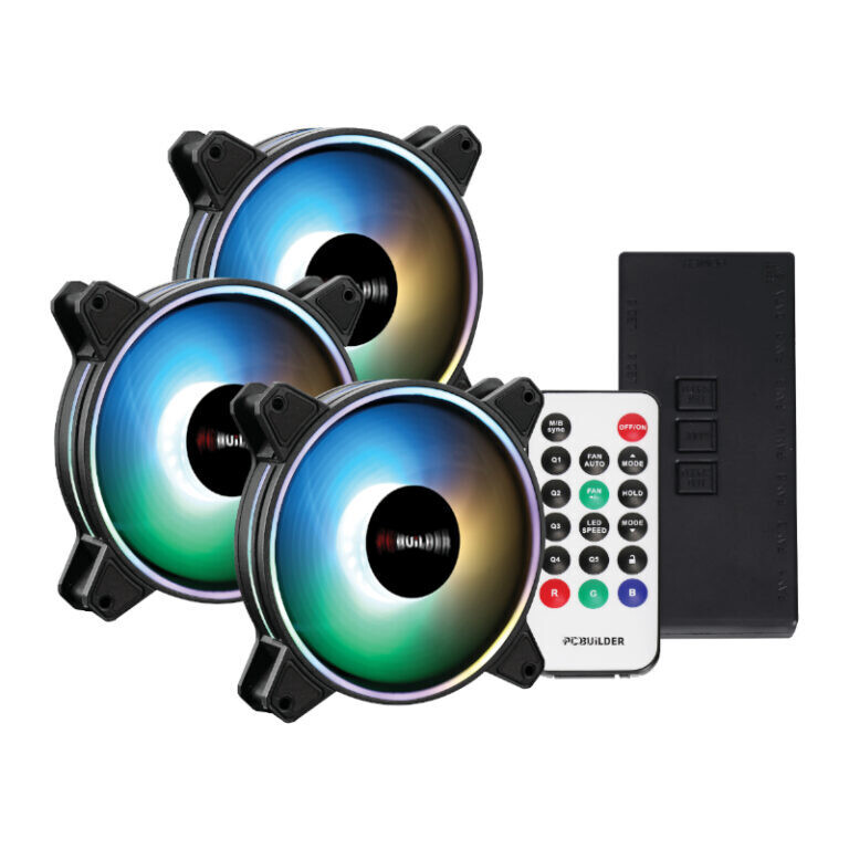 PCBUILDER- PCB-CF-TEMP-DKIT -  PCBuilder Tempest Chill Fan Kit 3x120MM Dual Glow ARGB Fan + Controller + RF Remote