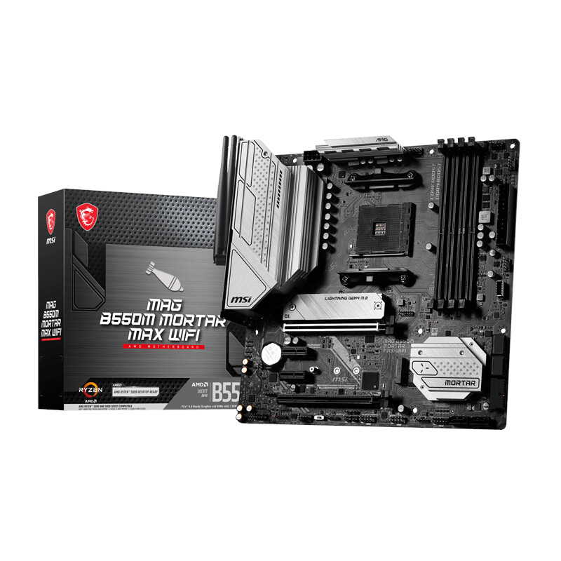 MSI- MAGB550MMAXMORTARWIFI -  MSI B550M MORTAR MAX WIFI AMD AM4 M-ATX Gaming Motherboard