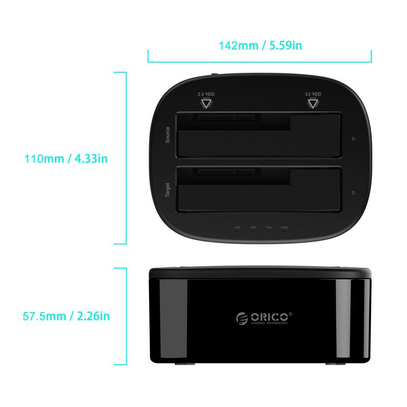 ORICO HDD/SSD 2.5&quot;/3.5&quot; 2 Bays Type-C Dock with Offline Clone Function