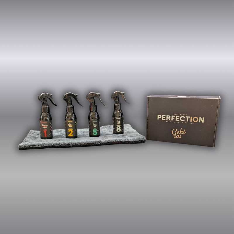 Perfection Testpaket – 4× 100 ml Reiniger + 500 GSM Mikrofasertuch