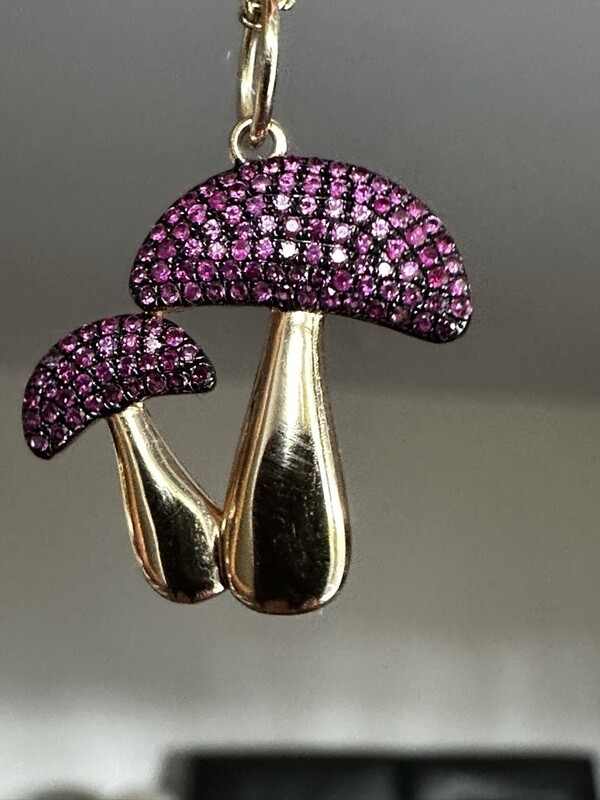 THE DOUBLE MUSHROOM Pink Sapphire Charm