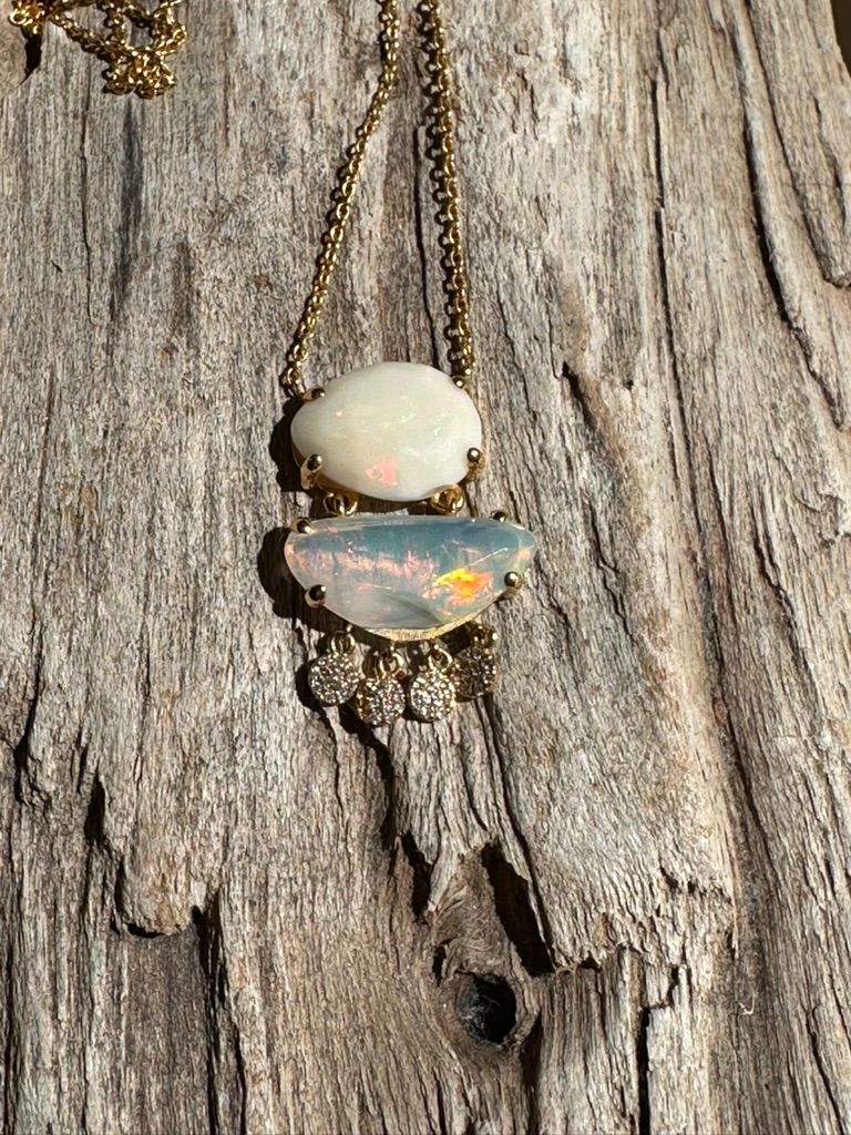 White Opal and Diamond Necklace