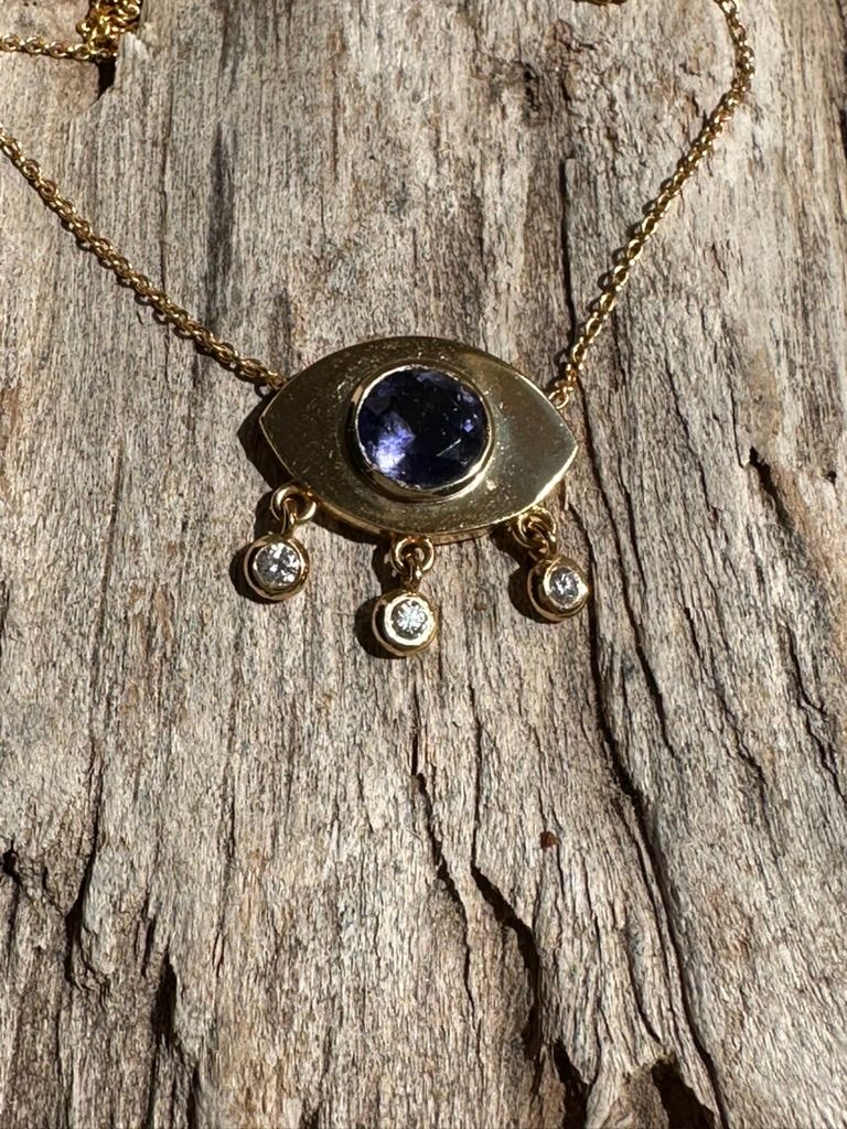 Blue Iolite and Diamonds Necklace