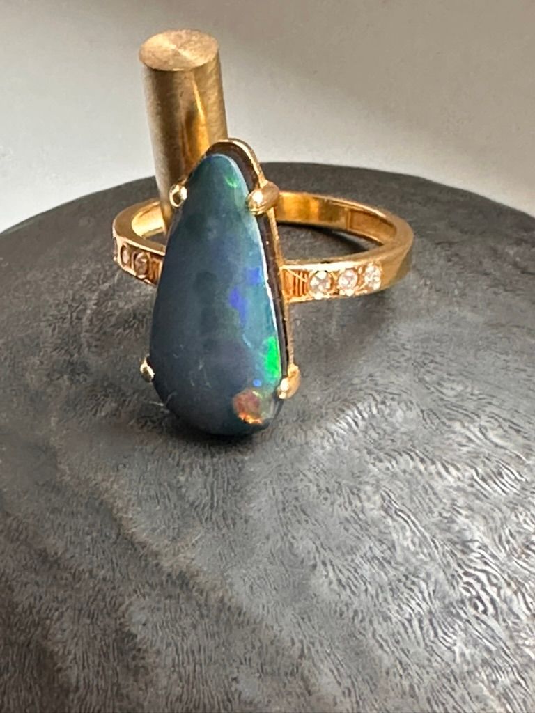 Blue Opal and Diamond Ring