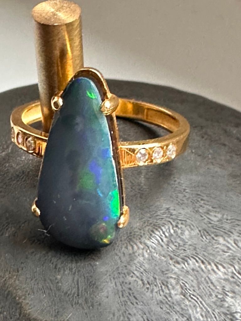 Blue Opal and Diamond Ring