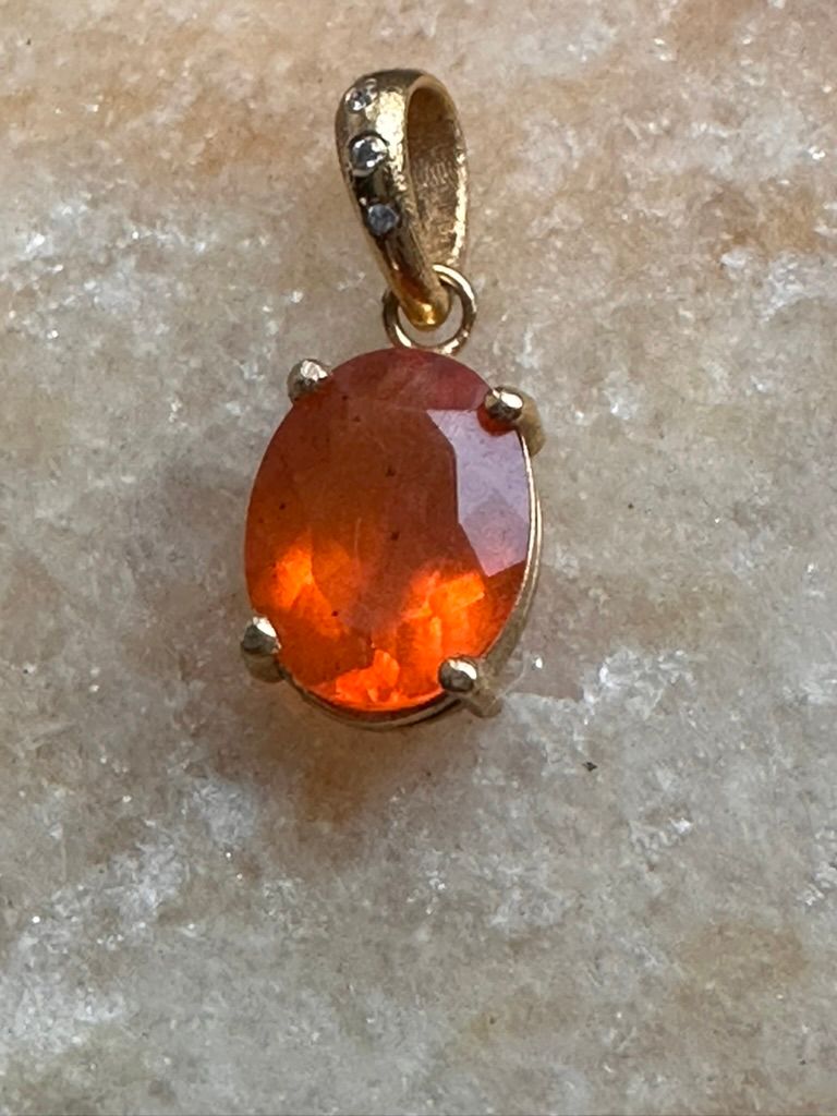 Orange Opal and Diamond Charm