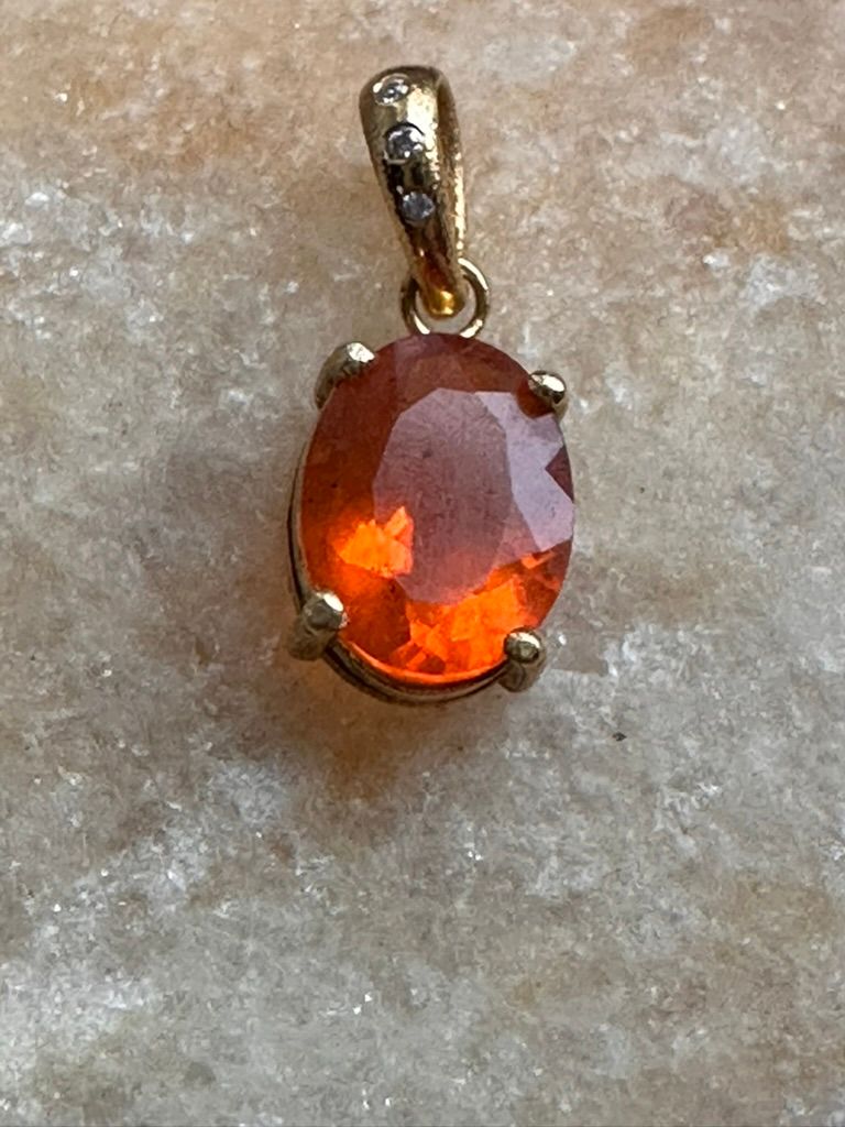 Orange Opal and Diamond Charm