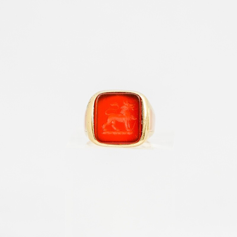 18k Yellow Gold Square Carnelian Seal Ring with Tapered Shank