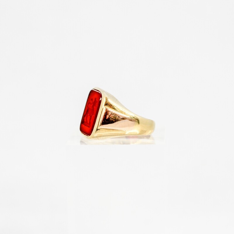 18k Yellow Gold Square Carnelian Seal Ring with Tapered Shank
