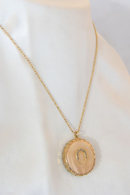 18K Yellow Gold Antique Horseshoe Locket Shake Necklace