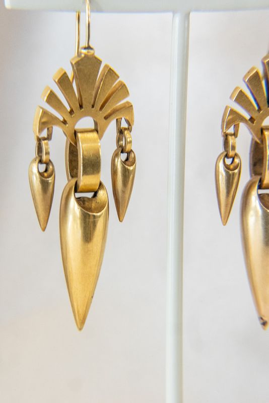 18k Yellow Gold Victorian Egyptian Revival Earrings