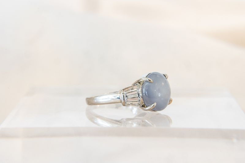 Platinum No Heat Sri Lankan Star Sapphire Diamond Ring
