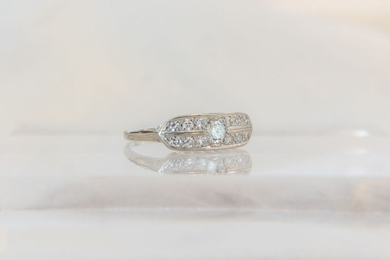 14K White Gold Art Deco Old European Cut Diamond Ring