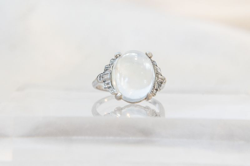 Art Deco Moonstone &amp; Diamond Ring