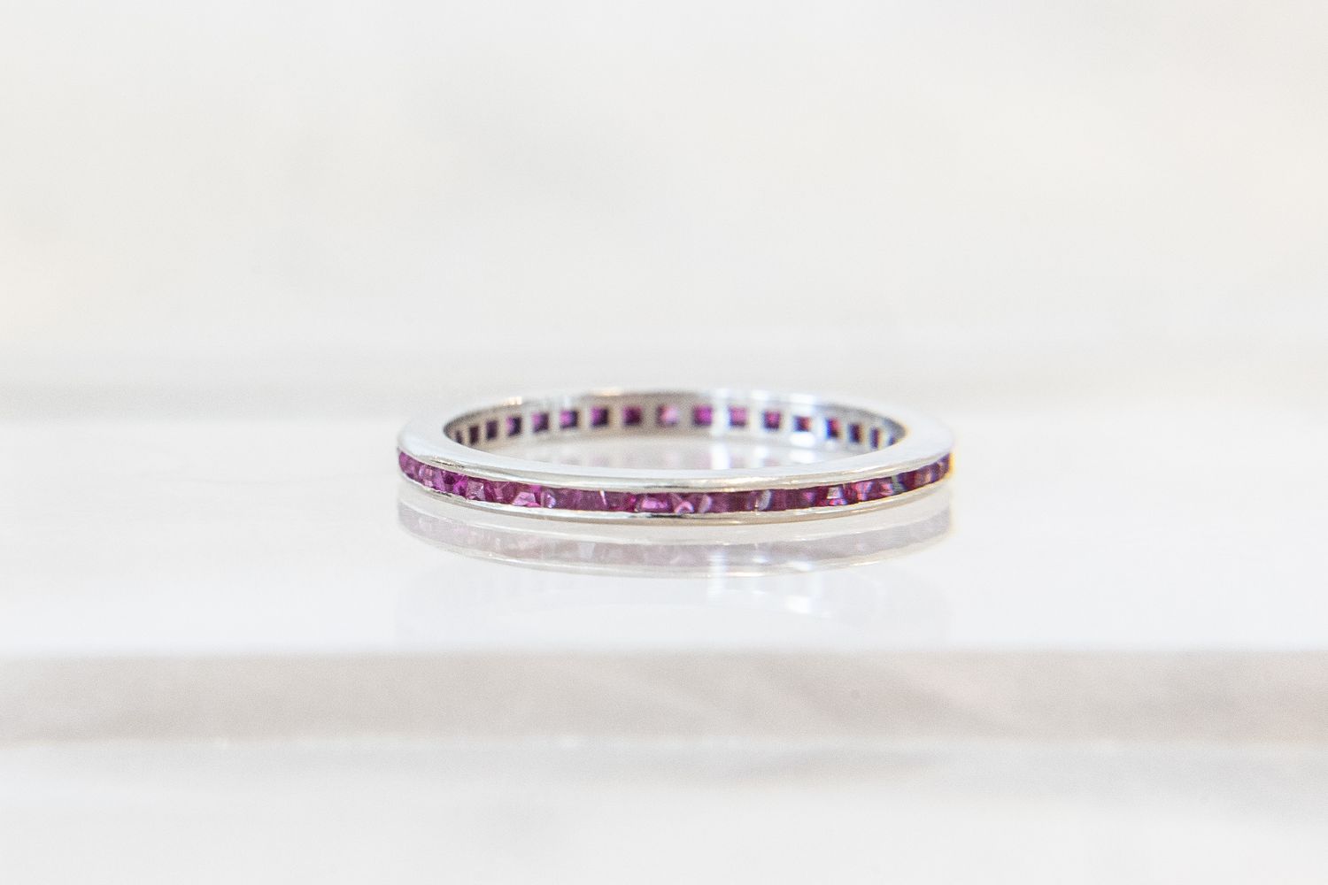 Platinum Art Deco Calibre-Cut Ruby Eternity Ring