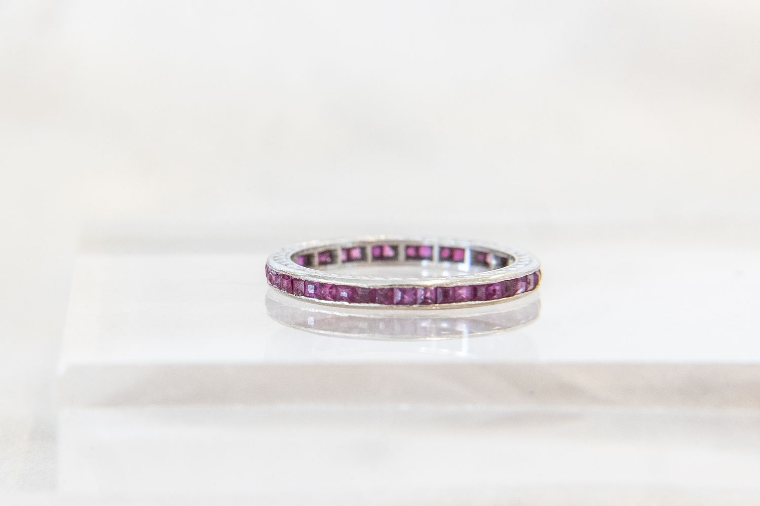 Platinum Art Deco Calibre-Cut Ruby Eternity Ring
