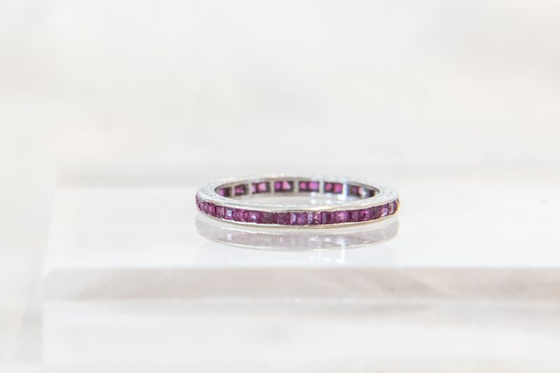 Platinum Art Deco Calibre-Cut Ruby Eternity Ring