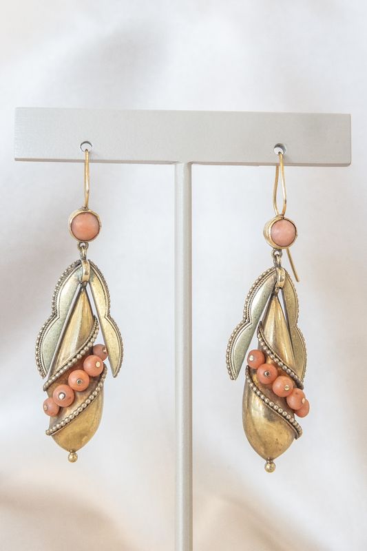 15k Gold Victorian Coral Drop Earrings