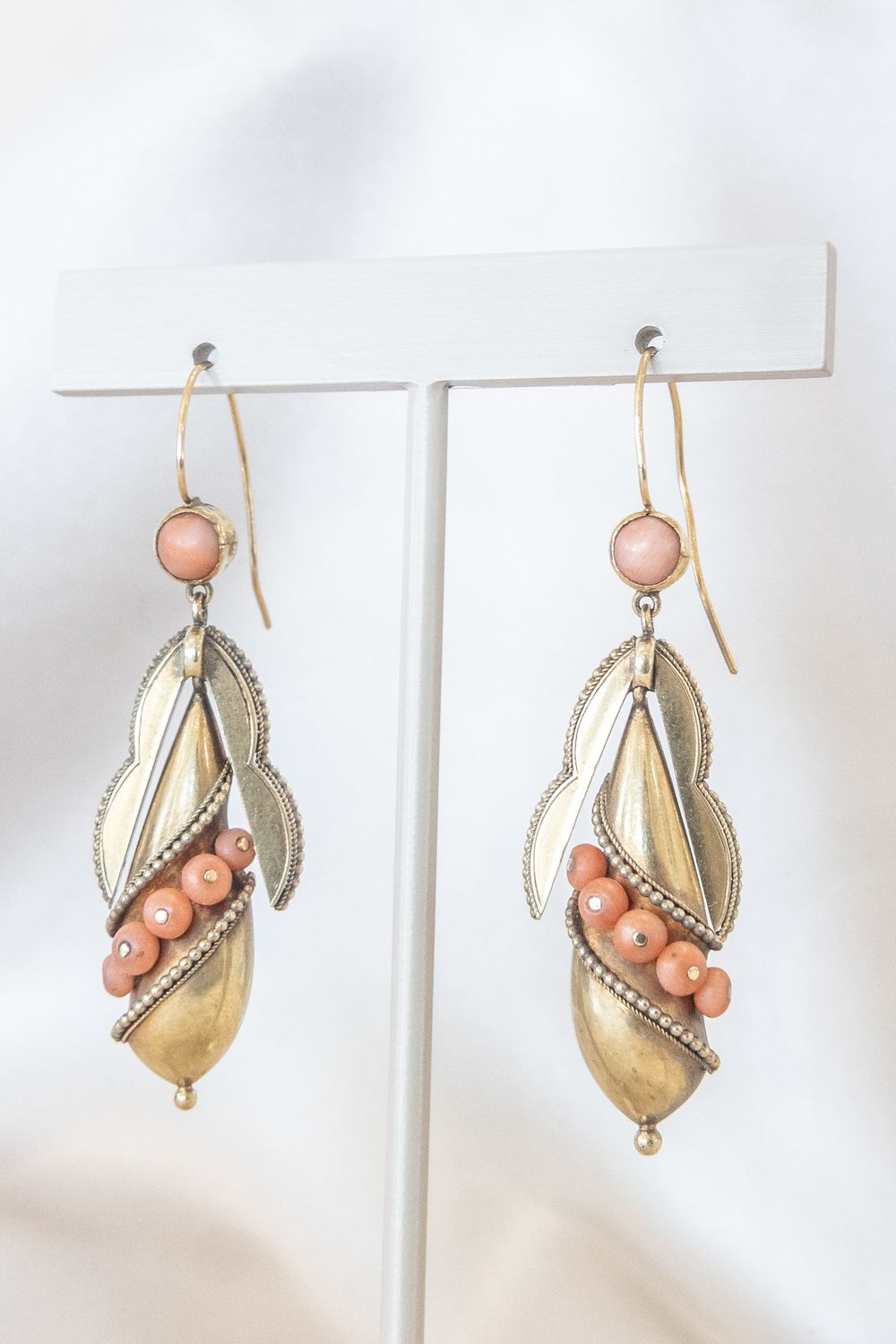 15k Gold Victorian Coral Drop Earrings
