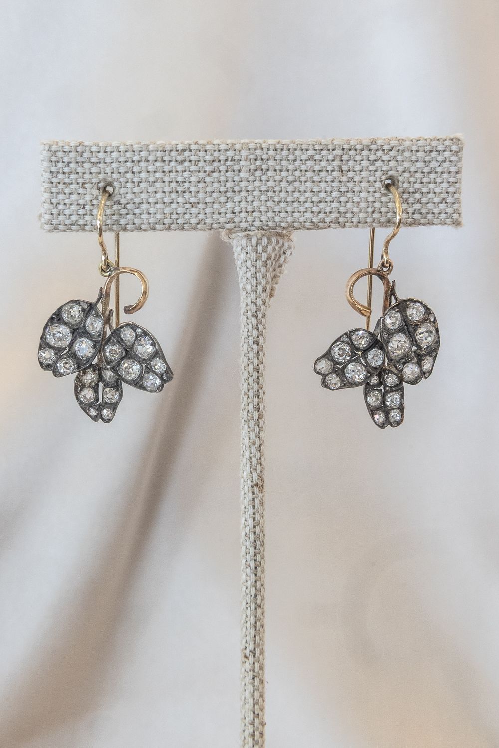 Sterling Silver &amp; 18k Yellow Gold Diamond Antique Earrings