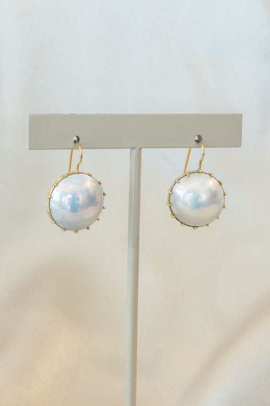 18K Yellow Gold Antique Natural Mabé Pearl Earrings