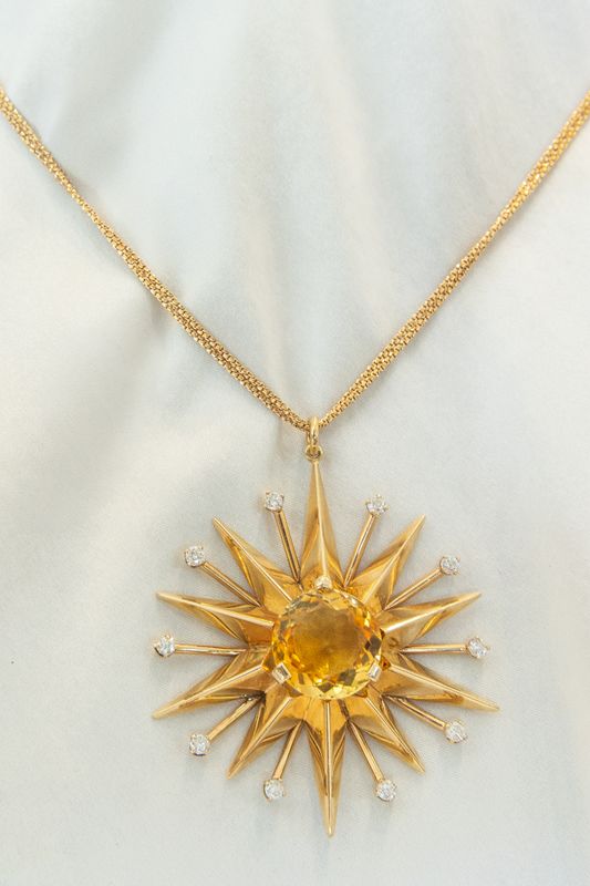 18K Yellow Gold Citrine &amp; Diamond Starburst Necklace