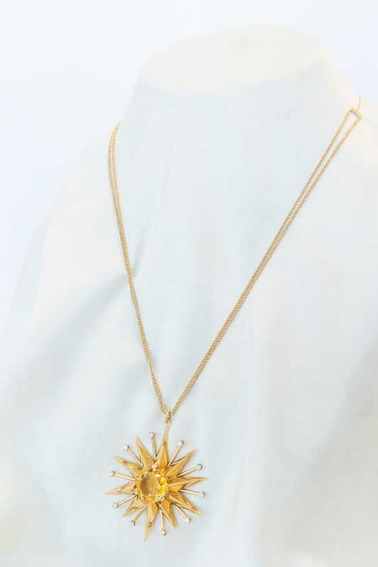 18K Yellow Gold Citrine &amp; Diamond Starburst Necklace