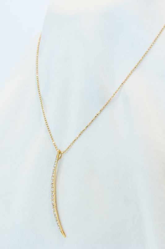 18K Yellow Gold Diamond Crescent Necklace
