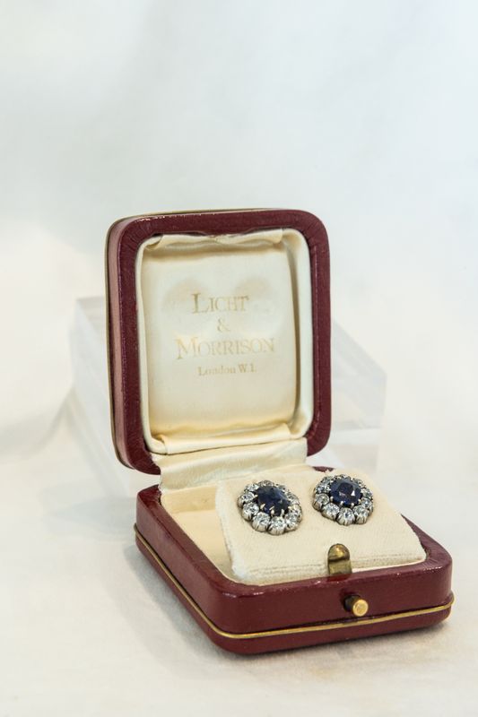Sapphire &amp;  Diamond Cluster Earstuds