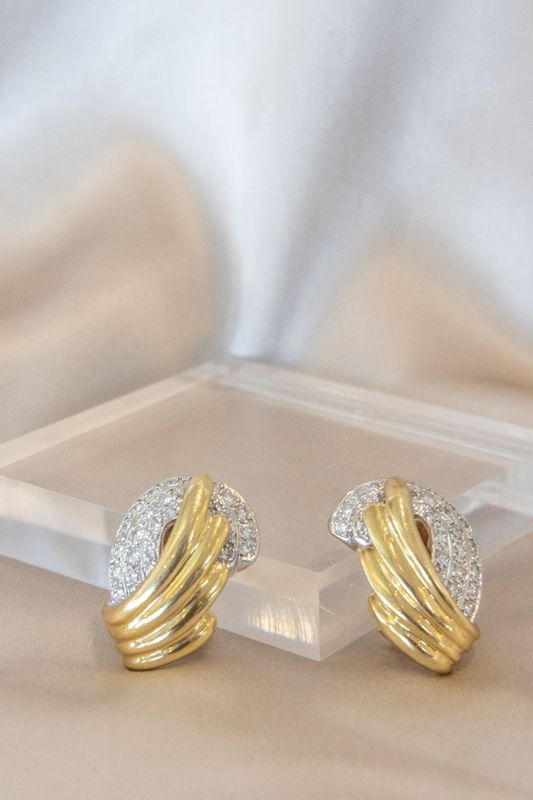 18k Yellow &amp; White Gold Pave Diamond Swirl Earrings