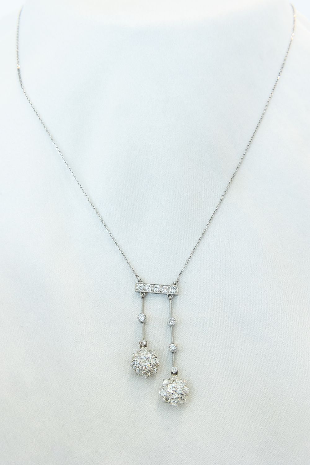 Platinum Diamond French Drop Necklace Circa 1920