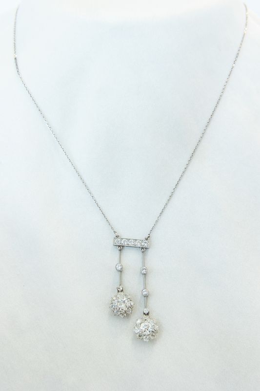 Platinum Diamond French Drop Necklace Circa 1920