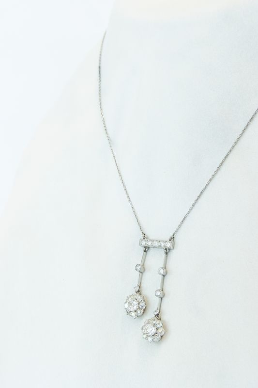 Platinum Diamond French Drop Necklace Circa 1920