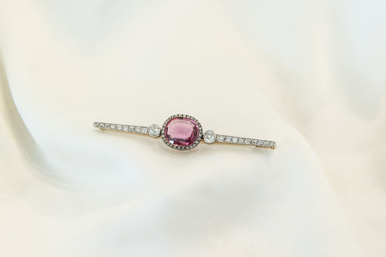 Platinum Diamond Pink Tourmaline Pin