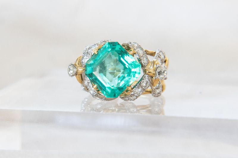 Emerald Diamond 18K Yellow Gold Schlumberger Tiffany Ring