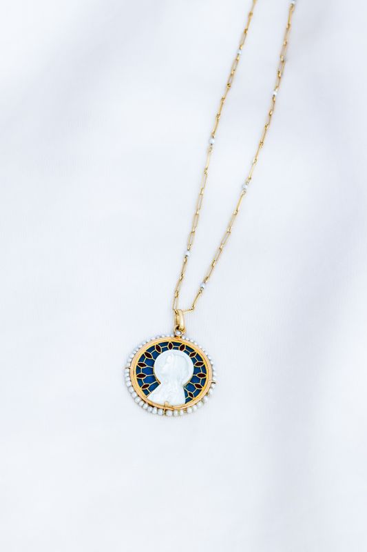 Mother of Pearl &amp; Plique-a-Jour Pendant