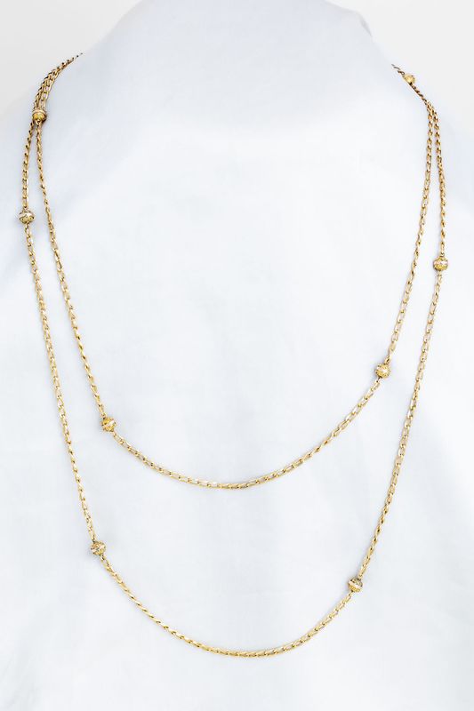 18K Yellow Gold Curblink Chain With Gold Filigree Beads Circa 1870