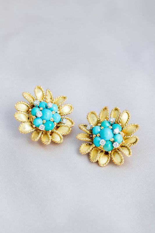 1950's Diamond and Turquoise Earrings