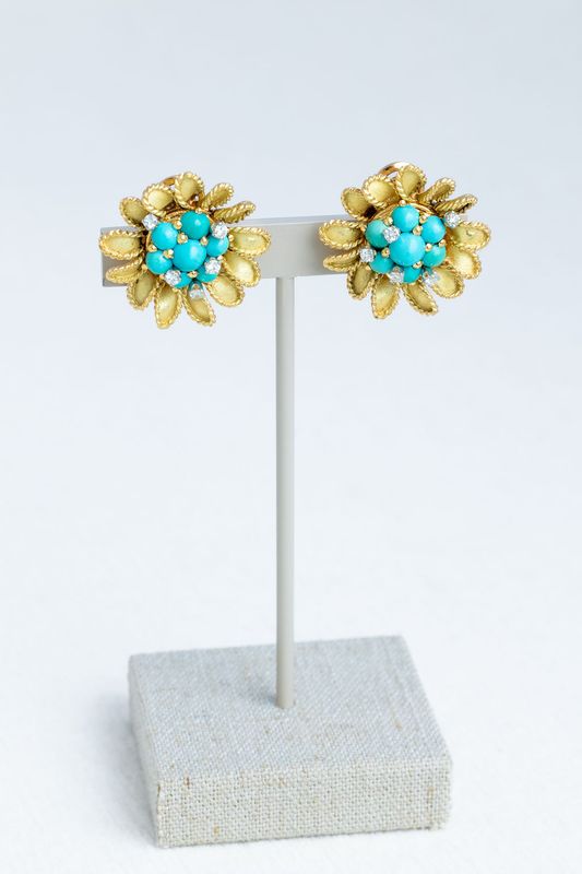 1950&#39;s Diamond and Turquoise Earrings