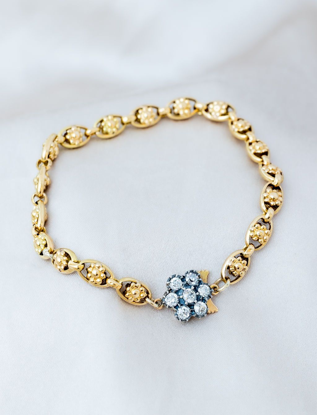 Silver on 18K Yellow Gold Diamond Cluster Bracelet