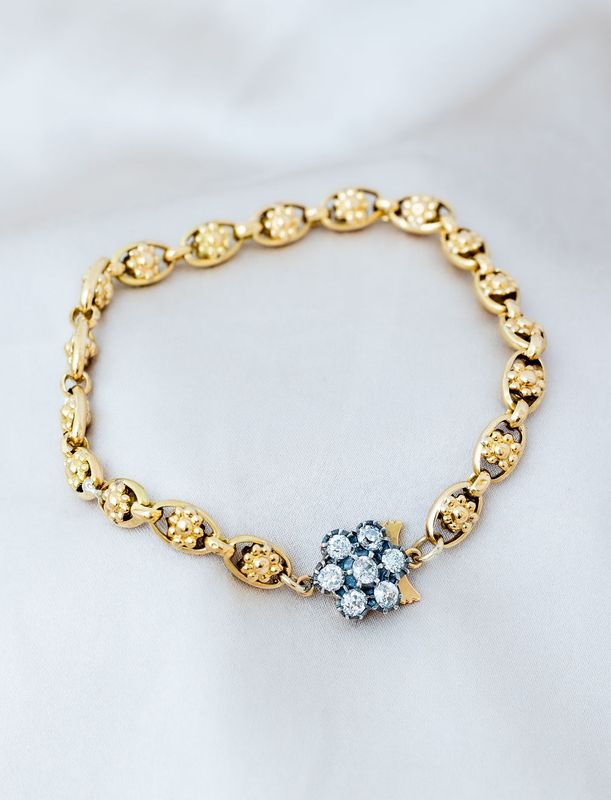 Silver on 18K Yellow Gold Diamond Cluster Bracelet