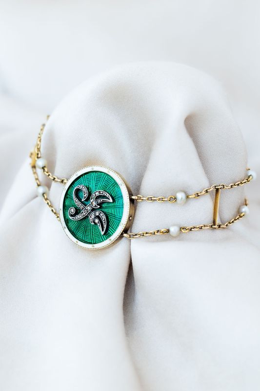 Green and White Enamel Bracelet