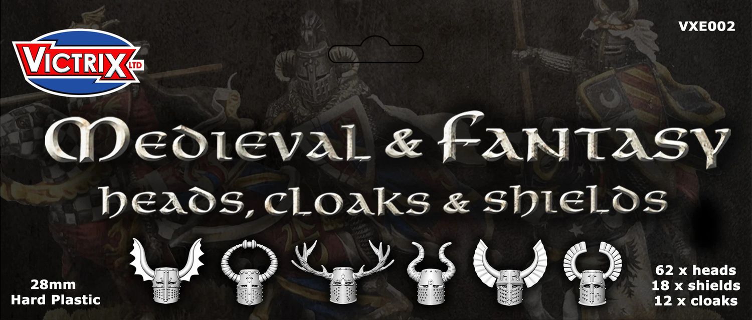 Medieval and Fantasy heads, cloaks and shields (62/18/12)